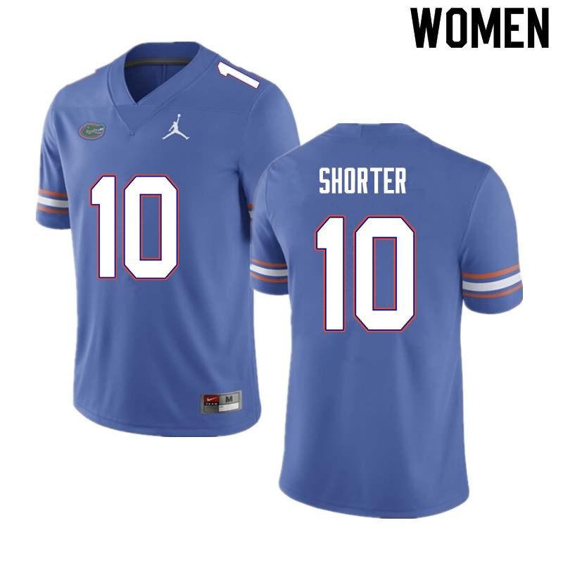 Women's NCAA Florida Gators Justin Shorter #10 Stitched Authentic Nike Blue College Football Jersey TOI5365YG